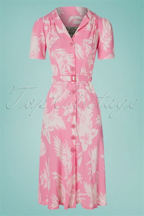 The Seamstress of Bloomsbury 40s Lisa Dress in Pink Hawaii